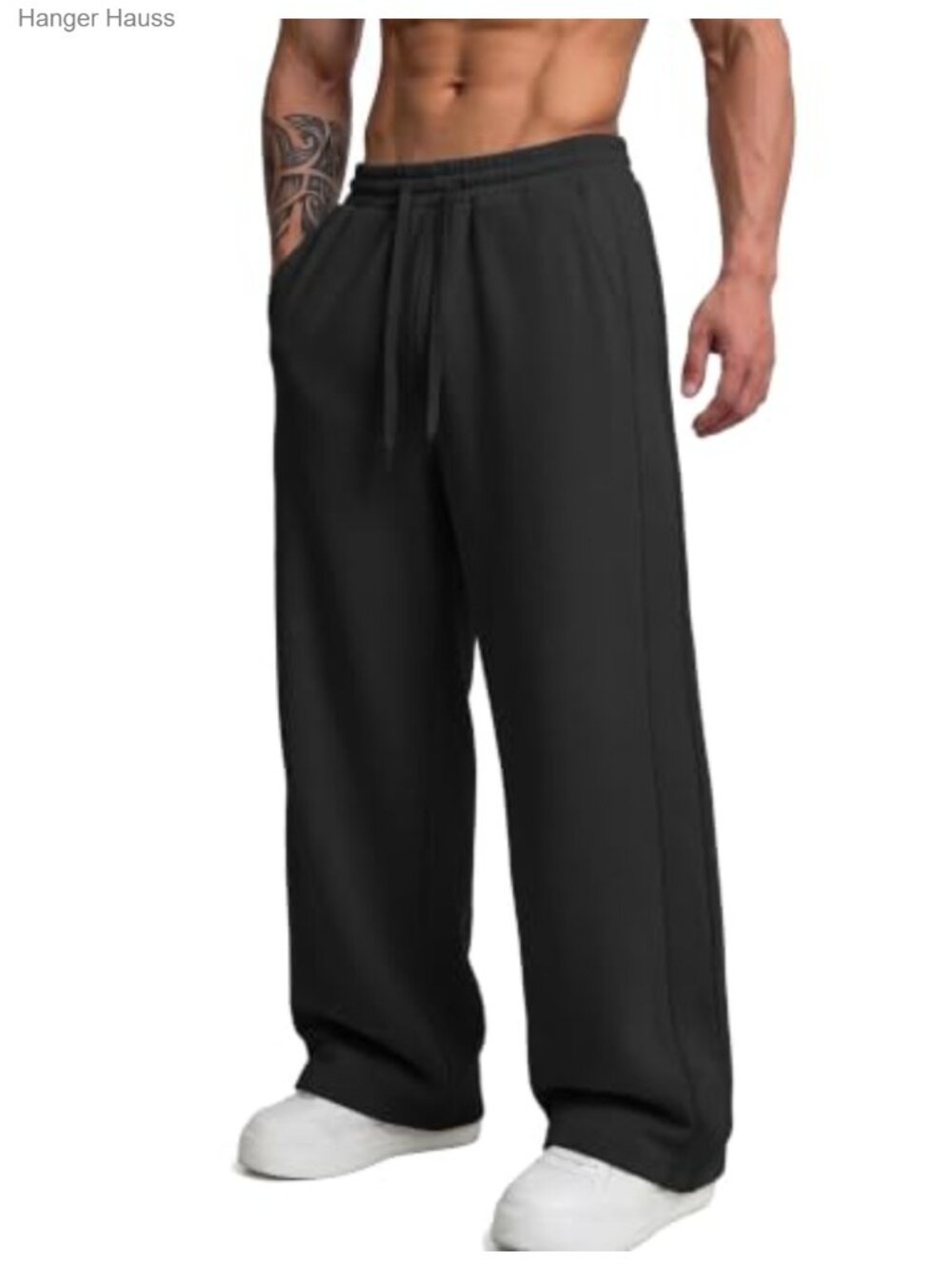Mens Baggy Sweatpants Cotton Wide Leg Drawstring Loose Fit Joggers